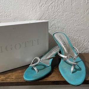 Vigotti Crystal Turquoise Sandals w/ Kitten Heels Sz. 9 1/2
